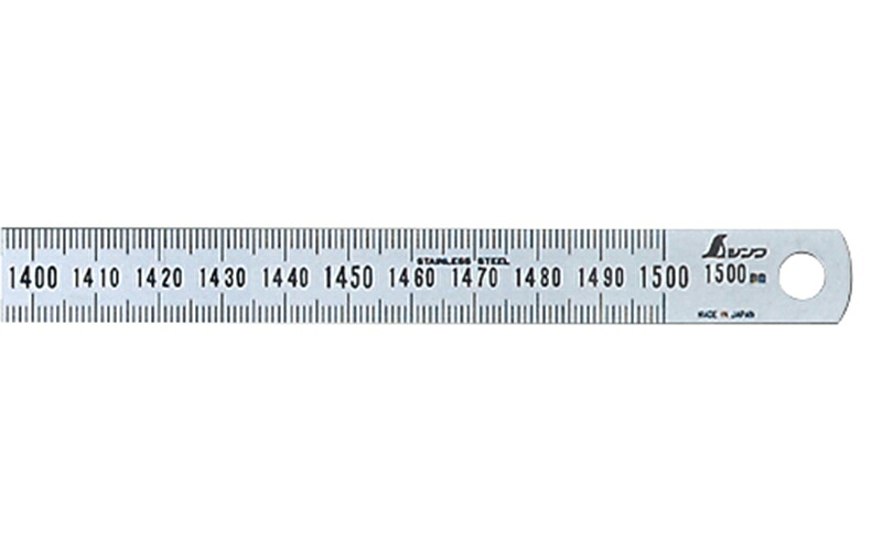 シンワ測定 細巾直尺 しろがね色 1.5m 13285