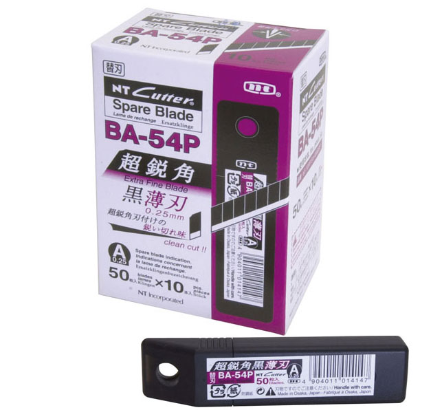 NT 替刃BA-54P（50枚×10）使い分かりやすい事務・軽やり方用切り手替刃。超鋭角黒薄刃。刃の研ぎ角度の超鋭角完成＋原則として刃より薄べったい0.25粍厚により、労働者階級の願望することにこたえるより小ざかしい鋭さになっています。