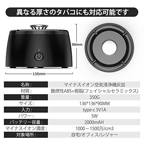 灰皿脱臭機充電式空気清浄機自宅喫煙所マイナスイオン発生器軽量高性能活性炭フィルター2階段風量切替2000mAH大容量USB充電父の日プレゼント