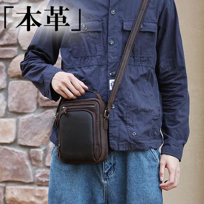 ショルダーバッグ 本革 メンズ 2way ミニショルダー 斜め掛け 手提げ メンズバッグ コンパクト かばん レトロ カジュアル オシャレ 春夏秋冬 自転車鞄 iPadmini カード収納 父の日 誕生日 クリスマス プレゼント 20代 30代 40代 50代