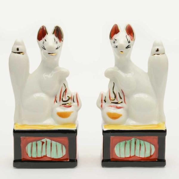 稲荷陶器 楽天市場】稲荷狐 陶器製 4寸 一対 金付 12.3センチ 本格的 縁起