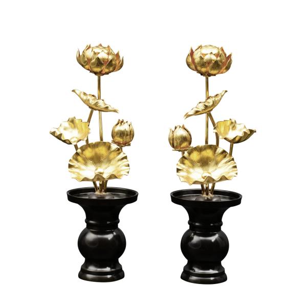 常花 仏具 仏壇用金の花 蓮の花 常花蓮華 金蓮華 4号5本立て 軽アロイ 金色 1対 蓮の花 仏具 仏壇用 お供え 飾りつけ 仏花 軽銀製