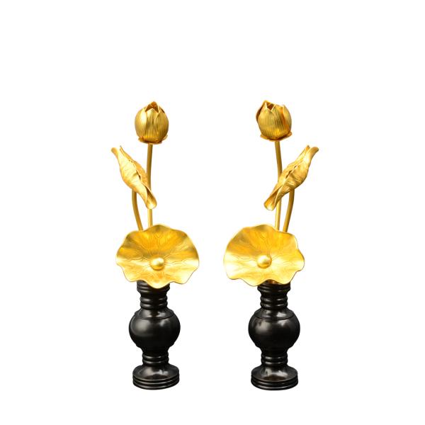 常花 仏具 仏壇用金の花 蓮の花 常花蓮華 金蓮華 3号3本立て 軽アロイ 消金 1対 蓮の花 仏具 仏壇用 お供え 飾りつけ 仏花 軽銀製