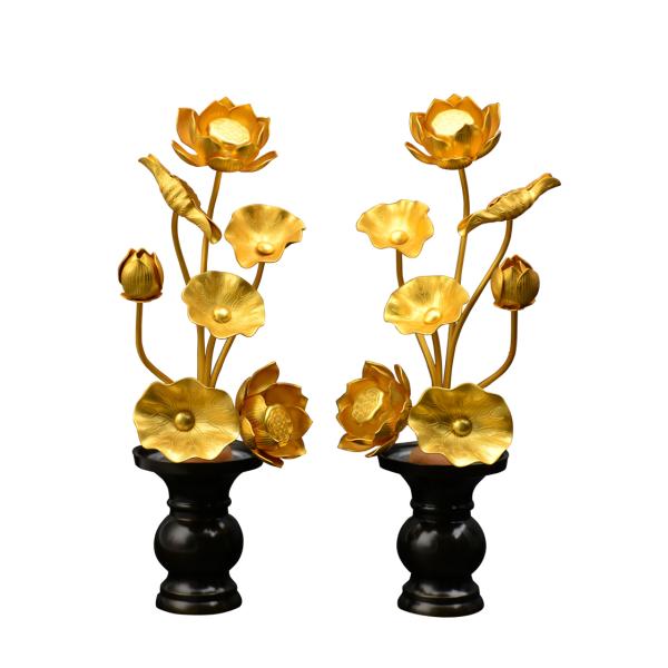 常花 仏具 仏壇用金の花 蓮の花 常花蓮華 金蓮華 5号7本立て 軽アロイ 消金 1対 蓮の花 仏具 仏壇用 お供え 飾りつけ 仏花 軽銀製