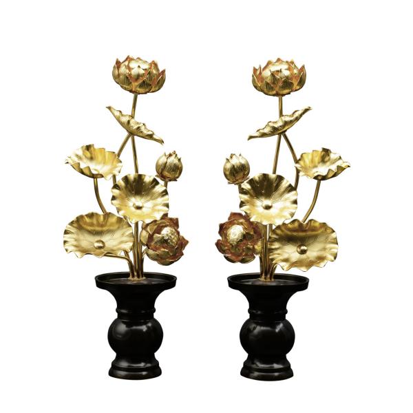 常花 仏具 仏壇用金の花 蓮の花 常花蓮華 金蓮華 5号7本立て 軽アロイ 金色 1対 蓮の花 仏具 仏壇用 お供え 飾りつけ 仏花 軽銀製