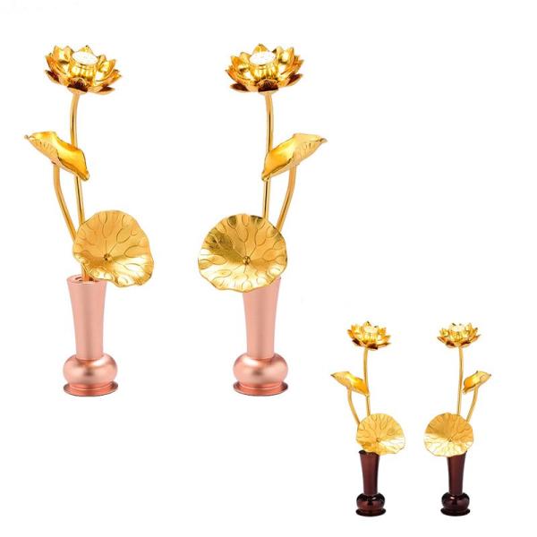 常花 ミニ 仏具 仏壇用金の花 蓮の花 常花蓮華 金蓮華 豆常花 仏具 常花蓮華 さくら色ゴールド 紫檀色 花立付き添い人 蓮の花 仏具 仏壇用 お供え 飾りつけ 仏花 軽銀製