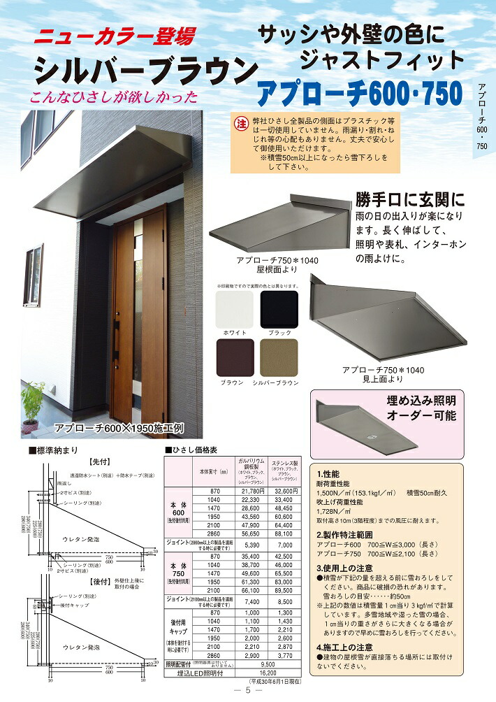 楽天市場 アプローチ750ガルバリウム鋼板製1470ｍｍ長さ後付用キャップ入り ひさしの総合メーカー