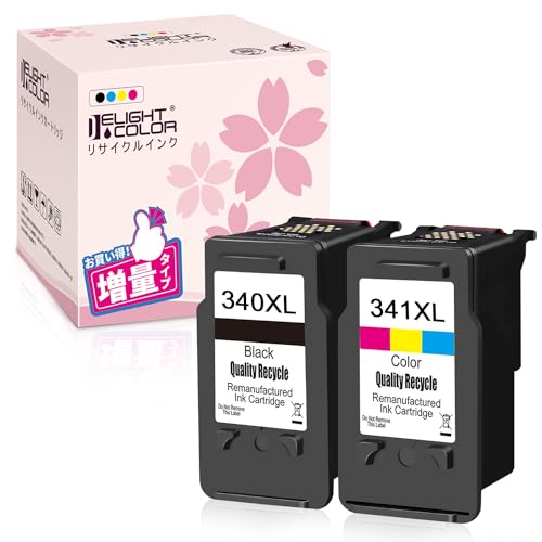 Delightcolor再生インク Canon（キャノン）用BC-340 XL+BC-341 XL（ブラック+カラー）2個セット(BC340+BC341 大容量）残量表示付対応機種PIXUS(TS5130・TS5130S ・ MG4230・MG4130・MG3630・MG3530・MG3230・MG3130・MG2130・MX523・MX513)