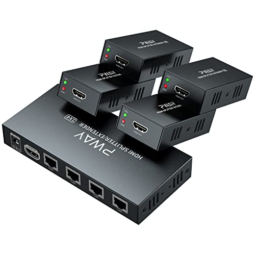 PW-HT226P4 1X4 1080P HDMIエクステンダースプリッター伝送165フィート(50m)By Cat5e / Cat6 / Cat7 3D EDID 1電源サポート(1 IN 4 OUT)|Historia 店