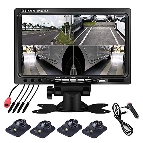 OBEST 7インチオンダッシュモニター 4個カメラセット 車 モニター 4分割 7インチ バックカメラモニターセット フロント サイドカメラ ナイトビジョン 直前直左 カメラ モニターセット 広角 死角なし運転システム 駐車支援 取り付け簡単 12V