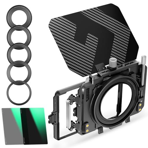 K&F Concept ミニマットボックス ND4+ND32 NDフィルター 4x5.65インチ Mini Matte Box カーボンファイバー製 67mm/72mm/77mm/82mm/95mmのアダプターリング付き 2枚の角型フィルター装着可能 収納ケース付属 （Nano-Xcel）