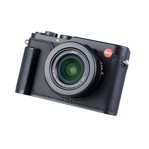 SIUTATDSH カメラハーフケース Leica D-LUX 8用、ビンテージメタル本革インスタントカメラ保護ケース スタイリッシュ ポータブル 耐衝撃 (ブラック)