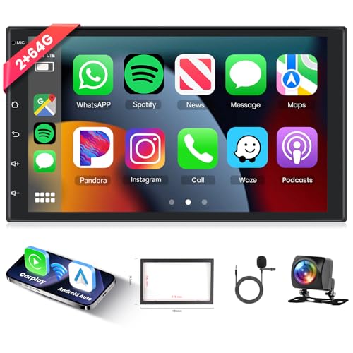 Hodozzy 2GB+64GB カーラジオAndroid GPS の Navi のアンドロイド無線 Carplay、Android Auto,、7インチのタッチスクリーン1080Pスクリーン 2 Dinカーステレオのラジオ、 ブルートゥース、ハイファイ、FM/RDSラジオ、無線LAN、AHDカメラ USB 2din