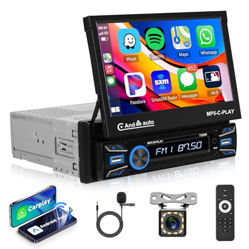 Hodozzy 1Dinの無線 Carplayカーオーディオ無線Android Auto、Bluetoothのバックアップカメラのミラーリンクが付いているラジオ、7インチはタッチ画面の車のラジオMP5プレーヤーのUSB/TF/AUX、FMラジオをじりじり動かす