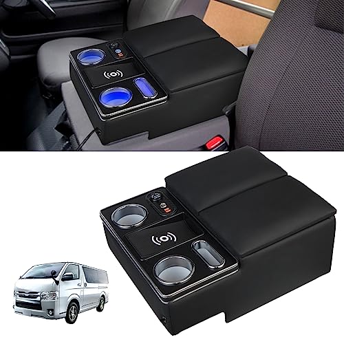 POWER PANDA ワイヤレス充電トヨタ ハイエース 200系 VAN DX 専用 アームレスト レジアスエース 200系 バン DX コンソールボックス センターコンソール ドリンクテーブル カップホルダー HIACE/REGIUSACE 適用 パーツ 小物入れ 収納便利 肘掛け|Historia 店
