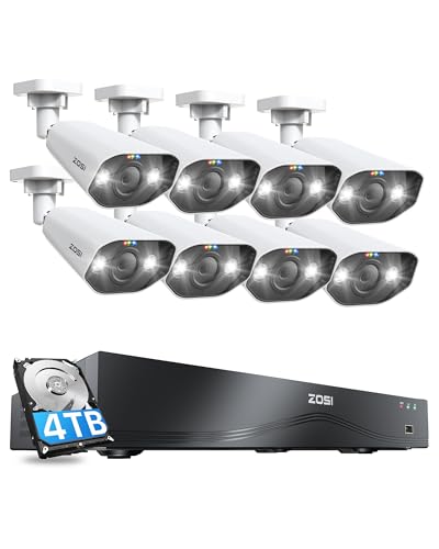 ZOSI 4k ultra 800万画素poe監視カメラ8台セット 屋外 4k H.265+ 16ch hdd4tb内蔵 poe防犯レコーダー 16台まで増設 ip67防水 AI人体検出 センサー発光 サイレン警報 防犯灯 夜間フルカラー撮影 動体検知 録画録音 遠隔監視 PC/スマホ対応