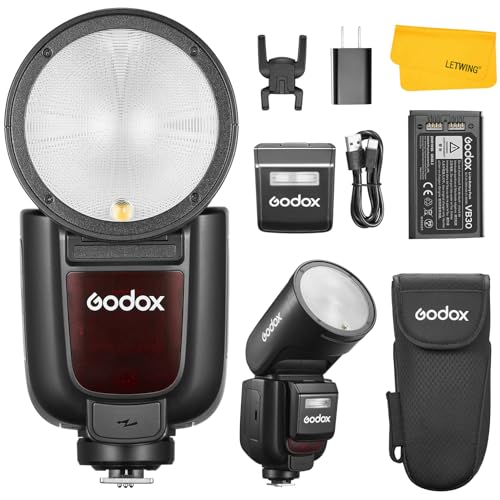GODOX V1 Pro F V1Pro F 丸形ヘッド TTL カメラフラッシュ スピードライト 2.4G HSS 1/8000s 着脱式サブフラッシュ設計 内蔵モデリングライト Type-C充電 リチウムイオン電池 ストロボ FUJIFILM カメラに対応