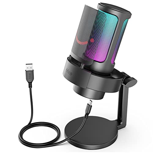 FIFINE ゲーミング マイク USB PC マイク ストリーミング ポッドキャスト レコーディング用 コンデンサー デスクトップコンピューターマイク RGB変換コントロール タッチ式ミュート ヘッドホンジャック ポップフィルター スタンド付き