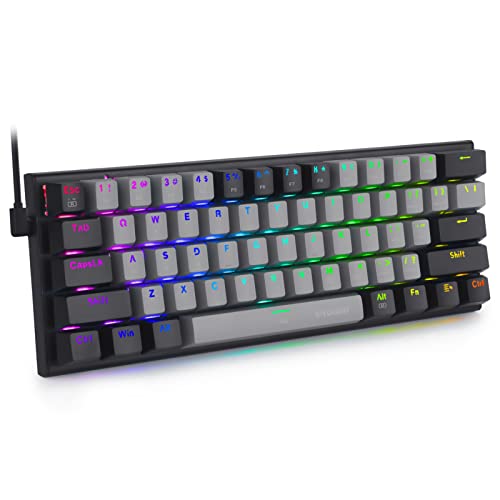 e元素ゲーミングキーボード 赤軸を採用 テンキーレスUS英語配列 有線61キー メカニカルキースイッチ RGB発光LEDバックライト 60％小型コンパクト設計 Windows/Macに対応のゲーム/オフィス用キーボード (グレー+ブラック，赤軸)