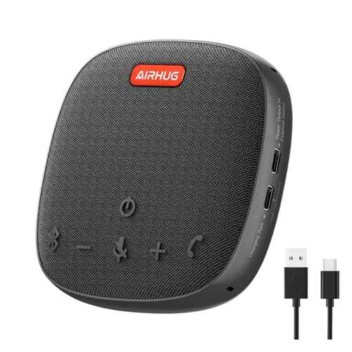 AIRHUG スピーカーフォン スピーカーマイク 会議用 Bluetooth対応 USB-C接続 360・・全方向集音 エコーキャンセリング機能 Web会議スピーカー オンライン会議 テレワーク 在宅勤務 Skype/Zoom/Facetime/Wechat通話アプリ対応 (濃いグレー)