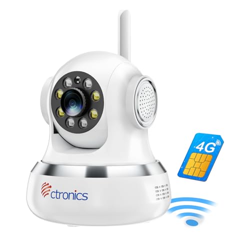 WiFi不要 SIMカード付属 Ctronics 防犯カメラ 4G LTE 300MBデータ体験 室内見守りカメラAI検知 自動追跡 24時間常時録画 スマホ/PC遠隔操作 スマート暗視 声光威嚇 アラーム通知 壁掛け/天井吊下げ パンチルト 家族共有/会話