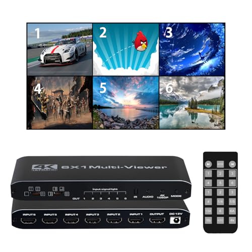 4K@30Hz HDMI 画面分割器 6入力1出力 HDMI 画面分割切替器 6x1 6台のパソコンを同時に共有し 画面切り替え器 6画面同時表示 Quad viewer シームレス PS4/PS5/ 監視カメラ用 （IRリモート付き）