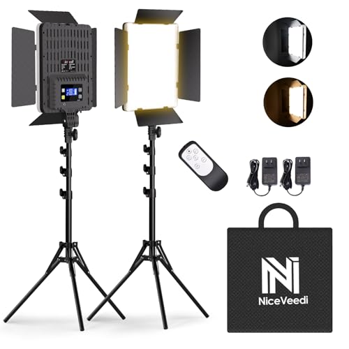 NiceVeedi 撮影用ライト 2パックLEDビデオライト 36W二色 調整可能 2700-6500K CRI 95+、スタジオプロ撮影ライト カメラライト リモコンと遮光板付き 撮影 照明/ビデオ録画/プロ写真スタジオ撮影/YouTube/商品撮影に適用