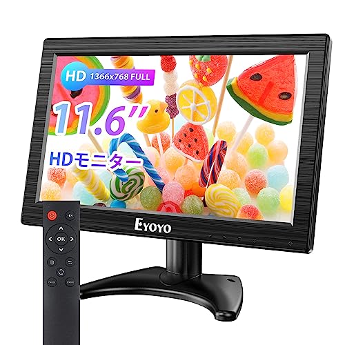 11.6インチ小型モニター Eyoyo 小型ディスプレイ 160°広視野角 1366x768 AV/HDMI/BNC/VGA 12インチ監視モニター スピーカー内蔵 ラップトップ/PC/ラズベリーパイ/Xbox/Windows 7/8/10対応 日本語 ゲーム 工業用 12インチサブディスプレイ