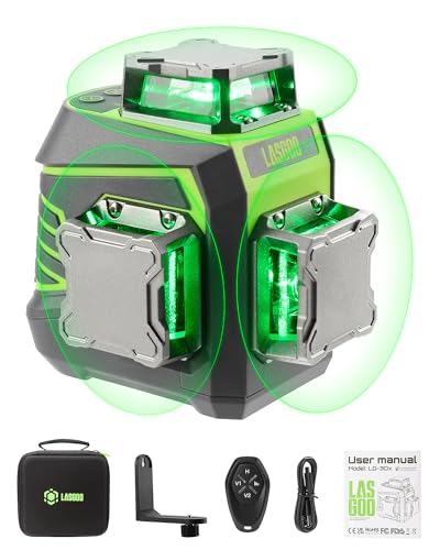 LasGoo LG-3Dx 緑であることレーザ墨出し器 3x360°、3D 墨出しレーザーセルフレベリング、気泡管水準器器 レーザ ビルドとアライメント用、申し受ける式乾電池、遠隔操作、磁気回転させる照明ランプ
