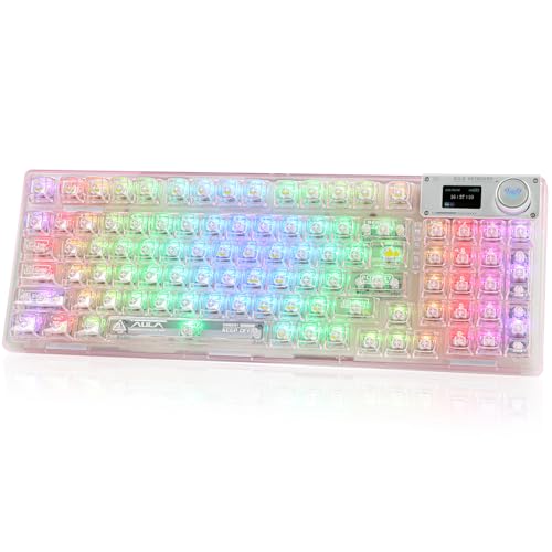 OUSEITECH F98pro ゲーミングキーボード 透明キーボード ホットスワップメカニカルキーボード テンキー ワイヤレス ピンク 透明キーキャップ RGBバックライト 95キー Android/OS/Mac/Windows対応 BT5.0/2.4G/USB-C OLED搭載 (リニア軸) (pink)