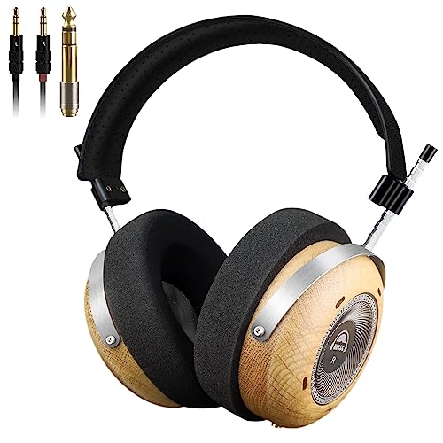 okcsc Damo ヘッドホン 有線 セミオープン型 ウッドハウジング 50mmドライバーユニット ハイインピーダンス（300Ω） 音楽・映画観賞用 3.5mm接続/6.35mm標準端子付属 PC/スマホ・対応
