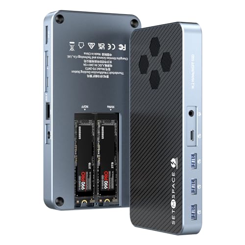 Thunderbolt 3対応ドッキングステーションとM.2 SSD外付けケース SETMSPACE 11 ポートドッキングステーションType C (DP8K@60Hz×1 イーサネット×1 USB-A×3 USB-C×1 3.5mm×1 M-Key NVME SSD外付けケース×1 B-Key SATA SSD外付けケース×1