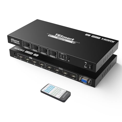 TESmart HDMI マトリックス 4入力4出力 PAP機能 切り替え器 HDMI 分配器 4K@30Hz 4PC4ディスプレイ用 切替器 スプリッター マルチビューモード EDID機能 シーンプリセット機能 メモリ機能 RS232ポート リモコン付き