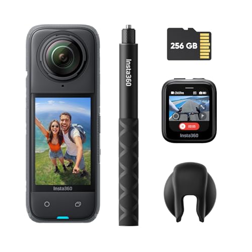 Insta360 X4-8K防水360度アクションカメラ、4K広角動画、見えない自撮り棒効果、着脱式レンズガード、135分の連続撮影可能なバッテリー、AI編集、手ブレ補正、スポーツ／旅行／アウトドア向け - GPS撮影バンドル