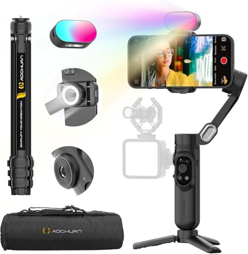 AOCHUANスマホ用3軸ジンバル映像映画化用安定器iPhone用、Android用テレビカメラ用ハンドヘルドジンバル人工知能学トラッキング 1/4螺旋釘 伸縮三脚 納める御徒面子 日本語取りまわし言いあらわす書RGB点火装置付(Smart X Complete Combo1)