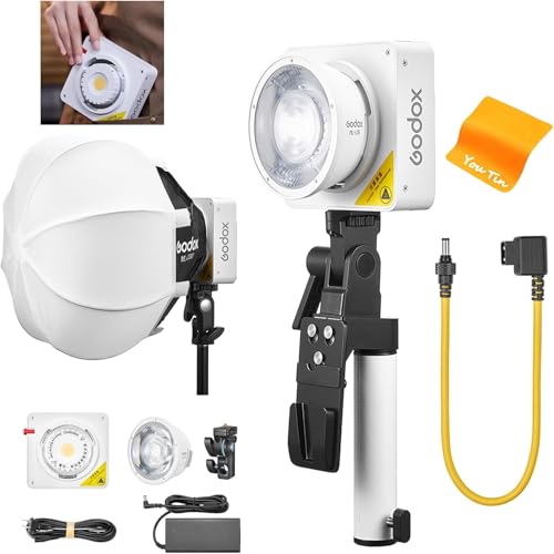 GODOX ML100Bi kit1ハンドヘルドビデオライト 120W デュアルカラーポータブル COB LED ビデオライト AK-B02 ハンドルとレンズリフレクター付き (15°\u002636°) 2800K-6500K TLCI 98+/CRI 97+ 11 高効率高輝度屋外ビデオライト (ML100ビ)