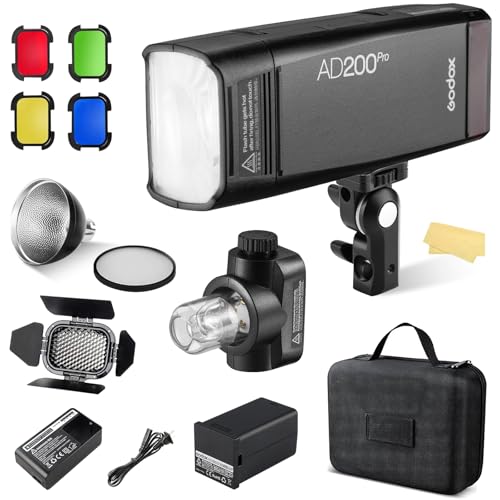 GODOX AD200Pro 閃光電球閃光電球 衣嚢大きさ TTL 素早さともし火 携帯型閃光電球 無線電話抑えつける 弾丸道路同時発生 200Ws豪然たるパワ BD-07廐舎部屋の入り口とハニカムグリッド４色ろ波器一揃いの道具同梱 適当お願いごと書振り出し可