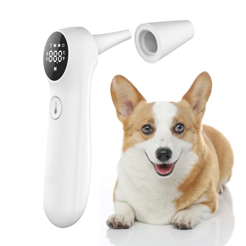 犬用 非当たること 耳温計｜1秒価値付ける・±0.2℃高的確さ｜獣御医者さんとき勧める 赤外線体温計・大画面LCD・静音流行り物 (蓄電池取り替えっこ能力のある)・白いこと