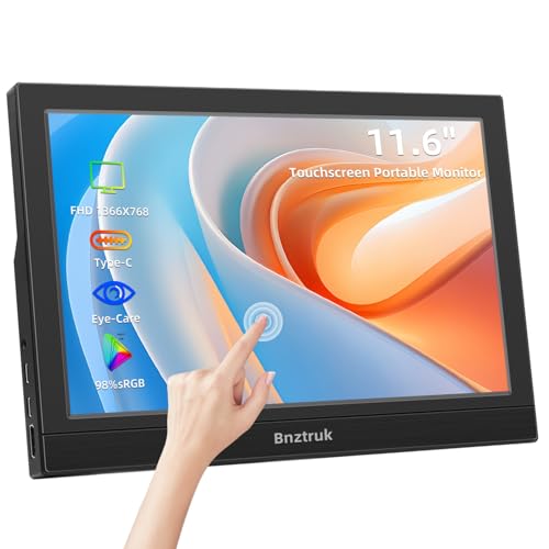 11.6インチタッチモバイルモニター Bnztruk 小型軽量HDRモバイルディスプレイIPSパネルFHD1366x768 PCモニター USB Type C HDMIポートノートパソコンComputer/Laptop/Raspberry Pi /PS4など対応