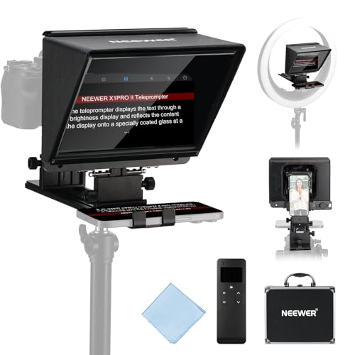 NEEWER X1 Pro II プロンプター 9インチ 金属製 RT113リモコン/APP制御/クイックスイッチ1秒ロックArcaタイプQRプレート/磁気スマホクランプ付き コンパチブル iPhone/Androidスマホ 組み立て不要