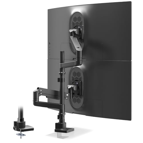 ACCURTEK 2画面モニターアーム ロングポール60.5cm 最大57インチまで 耐荷重各2~20kg ‐ 上下左右自由調整 ガス式 VESA75/100 クランプ/グロメット両用 デュアル ブラック|Historia 店