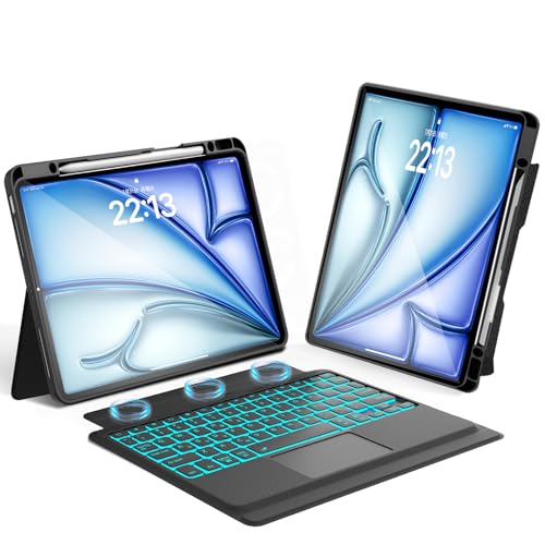 2026新御出ましiPad Air 13in 入れもの 鍵盤 (M4 2026,M3 2025,M2 2024)相応う 横/縦置き タッチパッド付き添い人 iPad Pro 12.9 鍵盤 入れもの (第6/5/4/3時人)兼用 磁気懸け隔てる式 マルチペアリング 軽さ 薄型 多角度合わせる 書き込み納める
