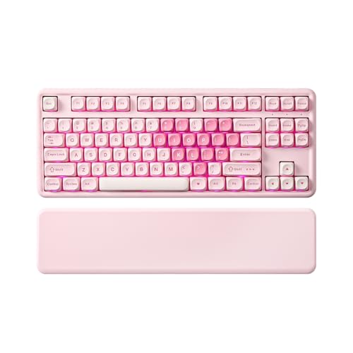 YUNZII B87 ワイヤレスメカニカルキーボード ゲーミングキーボード BT5.0/2.4G/USB-C NKRO QMK/VIAソフトウエアカスタム MOA手当たり旗がしら 屁っ放り毛布 RGB リストレスト Win/Mac用 (さくら色, チョコレート皮膚軟化剤V2取り替えっこ)