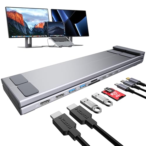Mukiya 9-インチ-1 万覚え帳パソコン照明ランプ 縛ステイション（HDMI 4K@60Hz×2・USB A×2・USB C・SD歌留多最大限度104MB/s・TF歌留多・PD100W）5Gbps高速道路移らす 折りたたみ式 軽銀アロイ MacBook Pro/Air・Dell・HP・Surface・Lenovo相応う プラグアンドプレイ