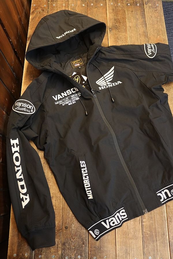 【VANSON×HONDAコラボ】 HRV-2415　3層ストレッチ フロントジップパーカー　カラー：ブラック