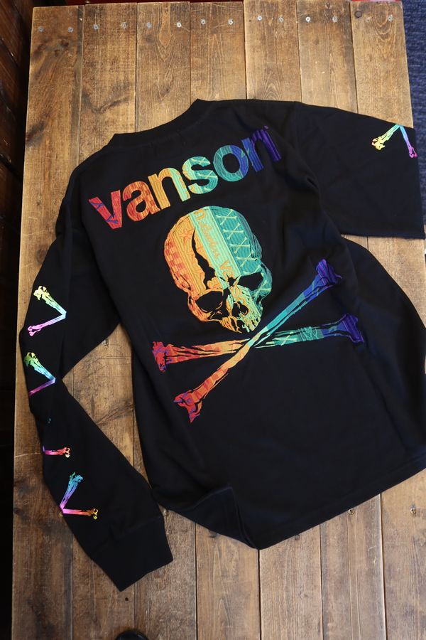 VANSON バンソン　NVLT-2512 天竺ロンTee　スカル刺繍長袖Tシャツ　ブラックA
