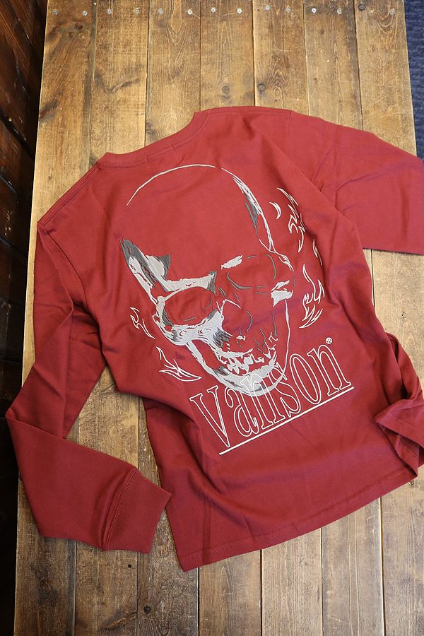 VANSON バンソン　NVLT-2514 天竺ロンTee　スカル刺繍長袖Tシャツ　ワイン｜History　ヒストリー店