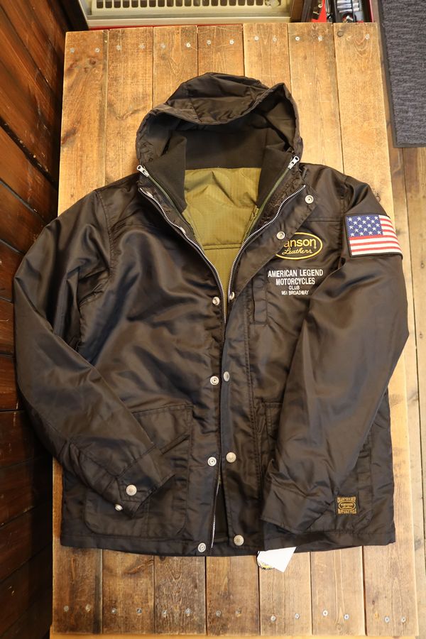 VANSONバンソン NVJK-2503 VANSON NYLON 3WAY JACKET バンソン ナイロン ジャケット 中綿 脱着ライナー N-3B ブラック(ライナー:Vグリーン)|History ヒストリー店