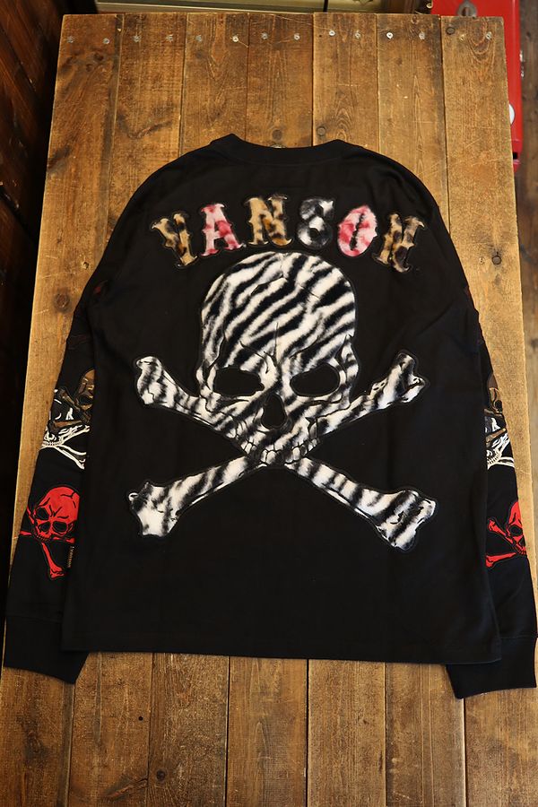 VANSON バンソン（プレミアムライン） NVLT-2517 天竺ロンTee  長袖Ｔシャツ スカル ブラック
