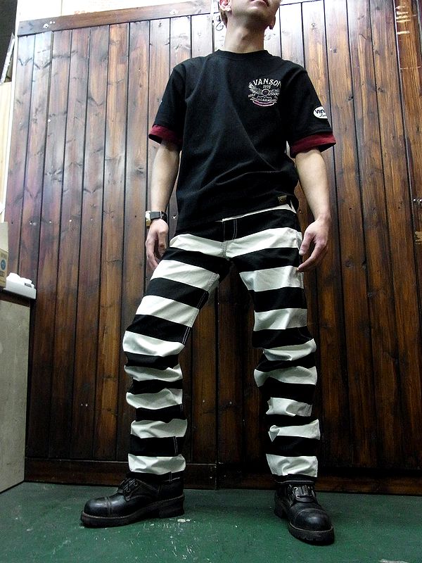 楽天市場】VANSON バンソン ボーダーデニムパンツ BORDER NVBL